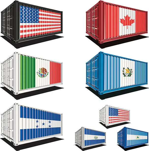 Vector illustration of Cargo containers with flag designs