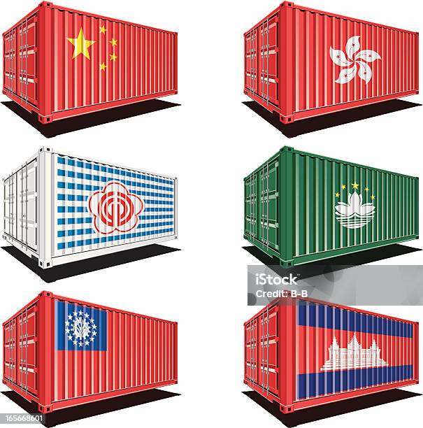 Cargo Container Mit Flagge Design Stock Vektor Art und mehr Bilder von Behälter - Behälter, China, Container