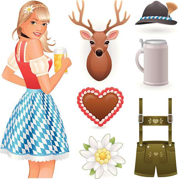 Oktoberfest Collection avec Lebkuchenherz, Lederhose et tête de cerf - Illustration vectorielle