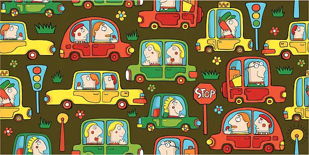 Vector illustration of Pattern with cartoon cars