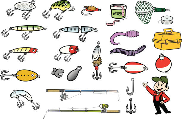 낚시는요 물건 - worm cartoon fishing bait fishing hook stock illustrations