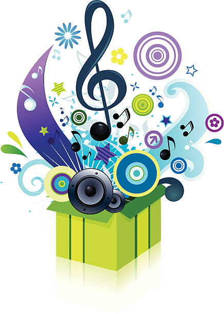 pudełko na prezent-muzyka - gift purple turquoise box stock illustrations