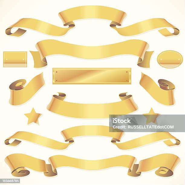 Vetores de Várias Gold Banners e mais imagens de Formato de Estrela - Formato de Estrela, Abstrato, Amarelo