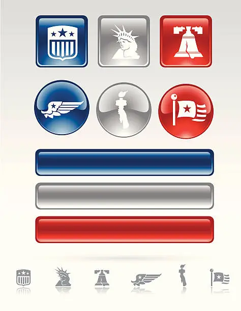 Vector illustration of Patriotic Buttons and Bars Depicting Liberty