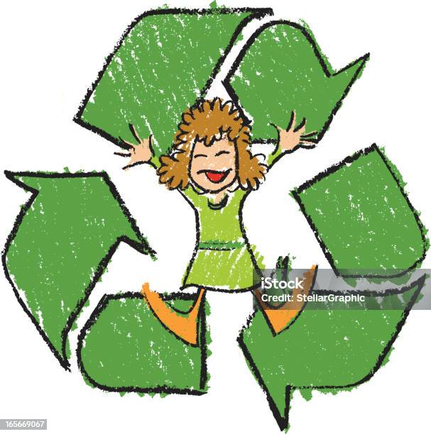 Recycling Mädchen Stock Vektor Art und mehr Bilder von Gekritzel - Muster - Gekritzel - Muster, Recyclingsymbol, 4-5 Jahre