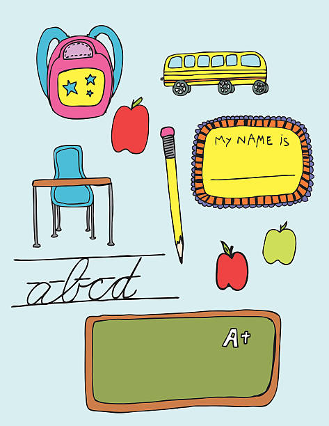 ilustrações de stock, clip art, desenhos animados e ícones de volta para a escola definir - blackboard back to school green picture frame