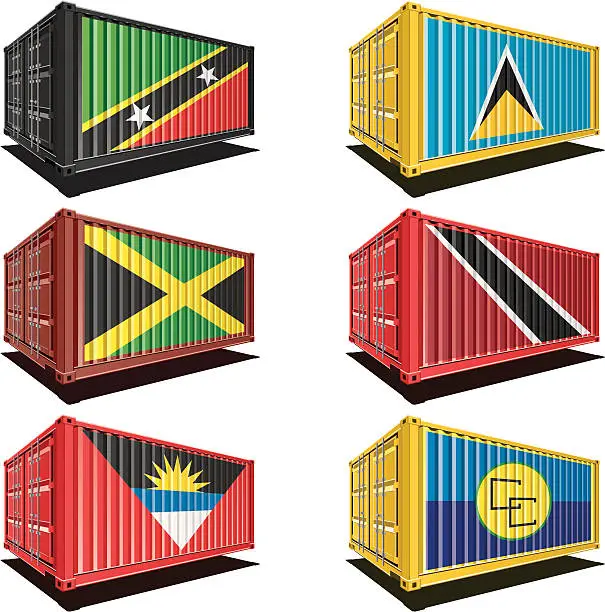 Vector illustration of Cargo containers with flag designs