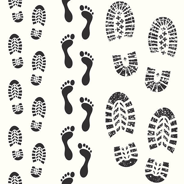 illustrazioni stock, clip art, cartoni animati e icone di tendenza di stivali piedi stampe e senza cuciture - boot prints