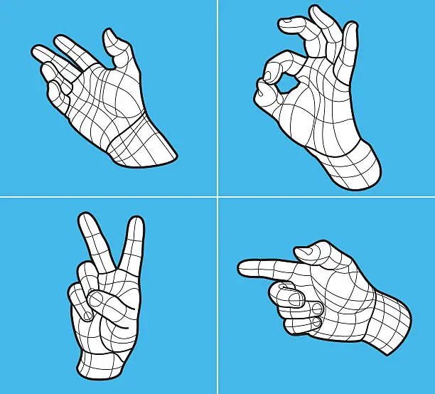 Vector illustration of Wireframe hand gestures