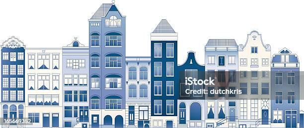 Голубой Фаянс Row Houses — стоковая векторная графика и другие изображения на тему Нидерланды - Нидерланды, Амстердам, Дом