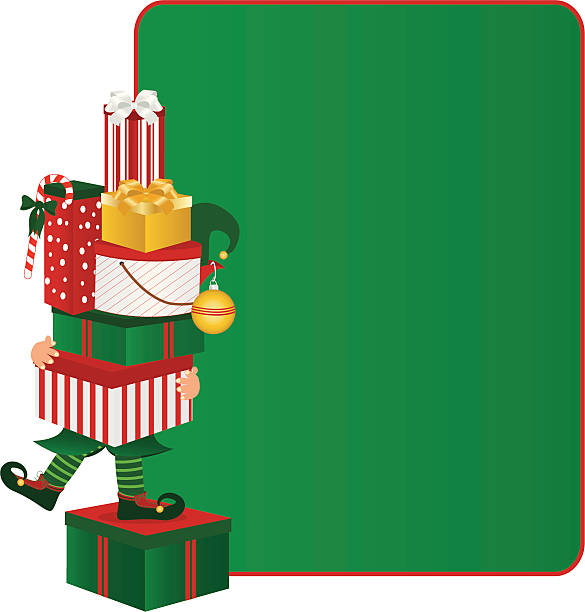 Christmas Elf A cute Christmas Elf balancing a stack of Christmas gifts. Plenty of space for text...great for announcements, invitations, and holiday messages! Extra large JPG and Illustrator 8 compatible EPS are included. stacking food containers stock illustrations