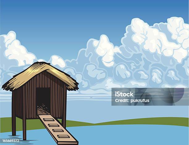 Cena De Ilha - Arte vetorial de stock e mais imagens de Telhado de Palha - Telhado de Palha, Anda, Azul