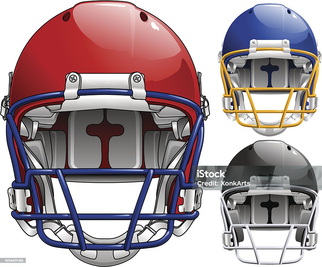 Football Helmet Football Helmet with and without outlines. Major elements layered separately. 4 spot color plus black. Simple gradients and shapes for easy printing, separating and color changes. File formats: EPS and JPG Football Helmet stock vector