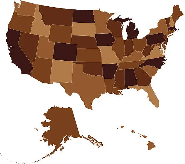 Vector illustration of USA Map in Brown