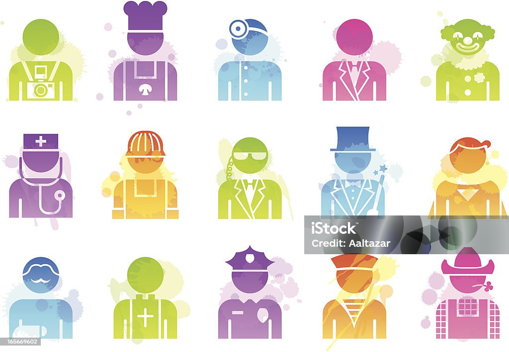 Stains Icons - Professions 16 stains icons representing different professions. Blue-collar Worker stock vector