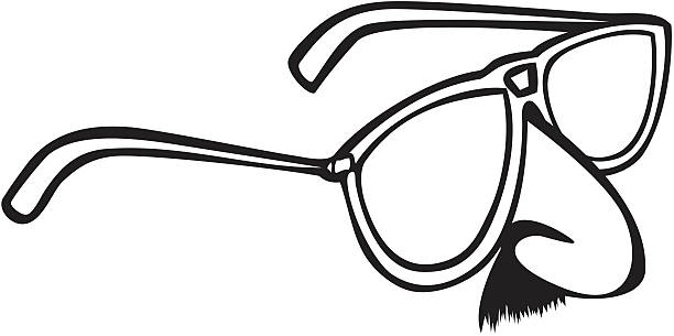 Funny Mask - Line Art Funny mask, similar to the old "Groucho Marx Masks.  Composed of thick glasses, a big nose and a mustache.  Vector image. groucho marx disguise stock illustrations
