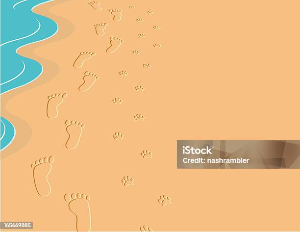 Foot And Paw Prints In The Sand Stock Illustration - Download Image Now - Sand, Paw Print, Footprint