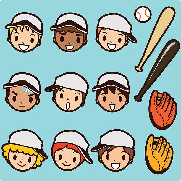 Vector illustration of Icon, Emoticons: Baseball, Kids are on Ready for Game Day