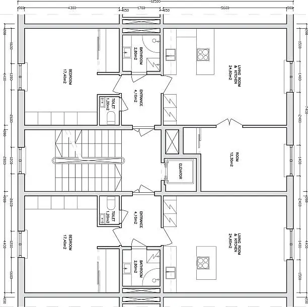 Vector illustration of Architectural drawing of a apartment building