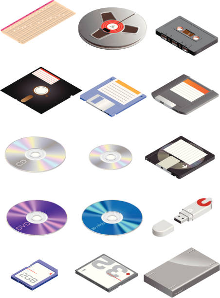 ilustrações, clipart, desenhos animados e ícones de portátil de armazenamento de dados - cd cd rom dvd technology