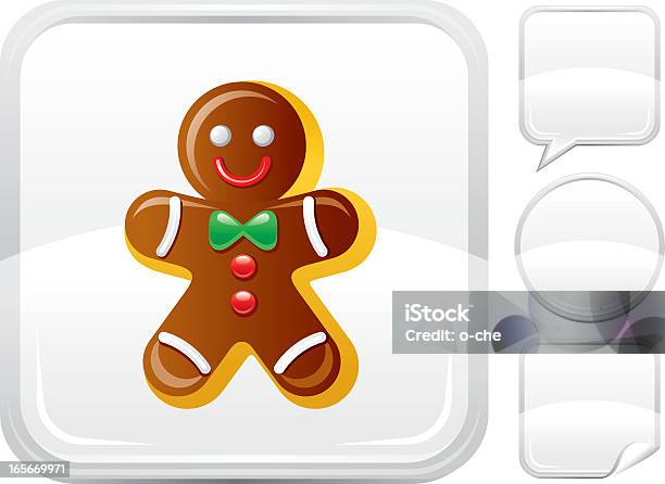 Имбирный Мужчина Значок На Silver — стоковая векторная графика и другие изображения на тему Рождество - Рождество, Шоколад, Белый фон