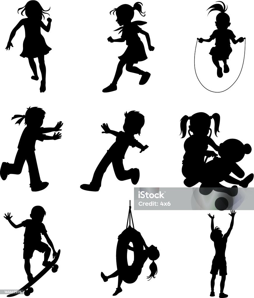 Bambini facendo varie attività sportive (Fumetto stile - arte vettoriale royalty-free di Bambine femmine