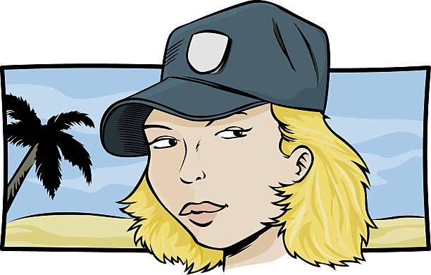 Blond girl with cap. vector art illustration