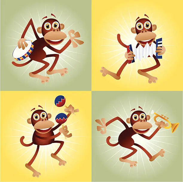 Vector illustration of Monkey Cartoon Band