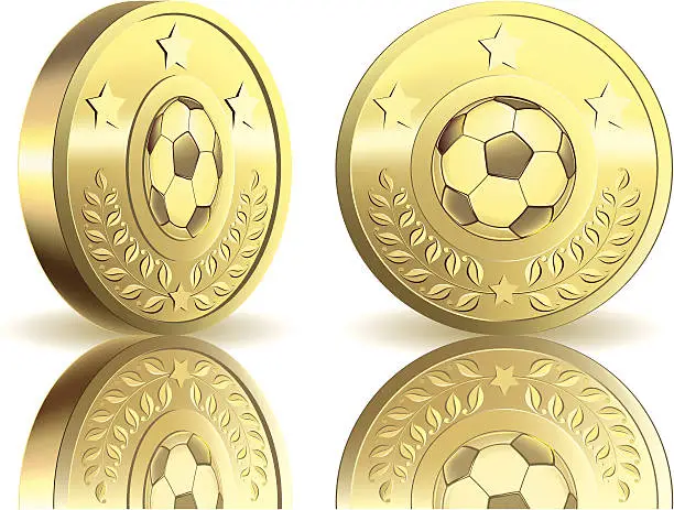 Vector illustration of Gold medal with soccer ball