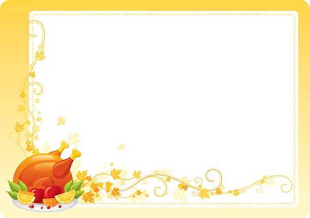 Vector illustration of Autunm thanksgiving frame whith vine and roast turkey