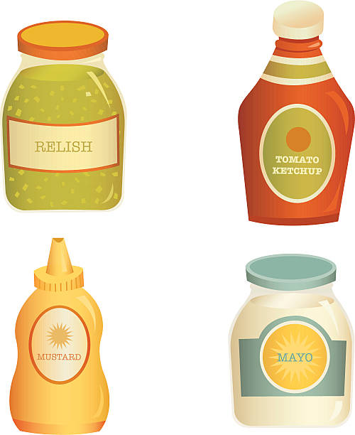 illustrations, cliparts, dessins animés et icônes de vecteur ensemble de condiment - mustard mayonnaise condiment relish