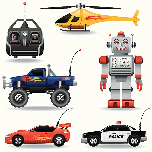 Vector illustration of Icon set, Remote controlled toys