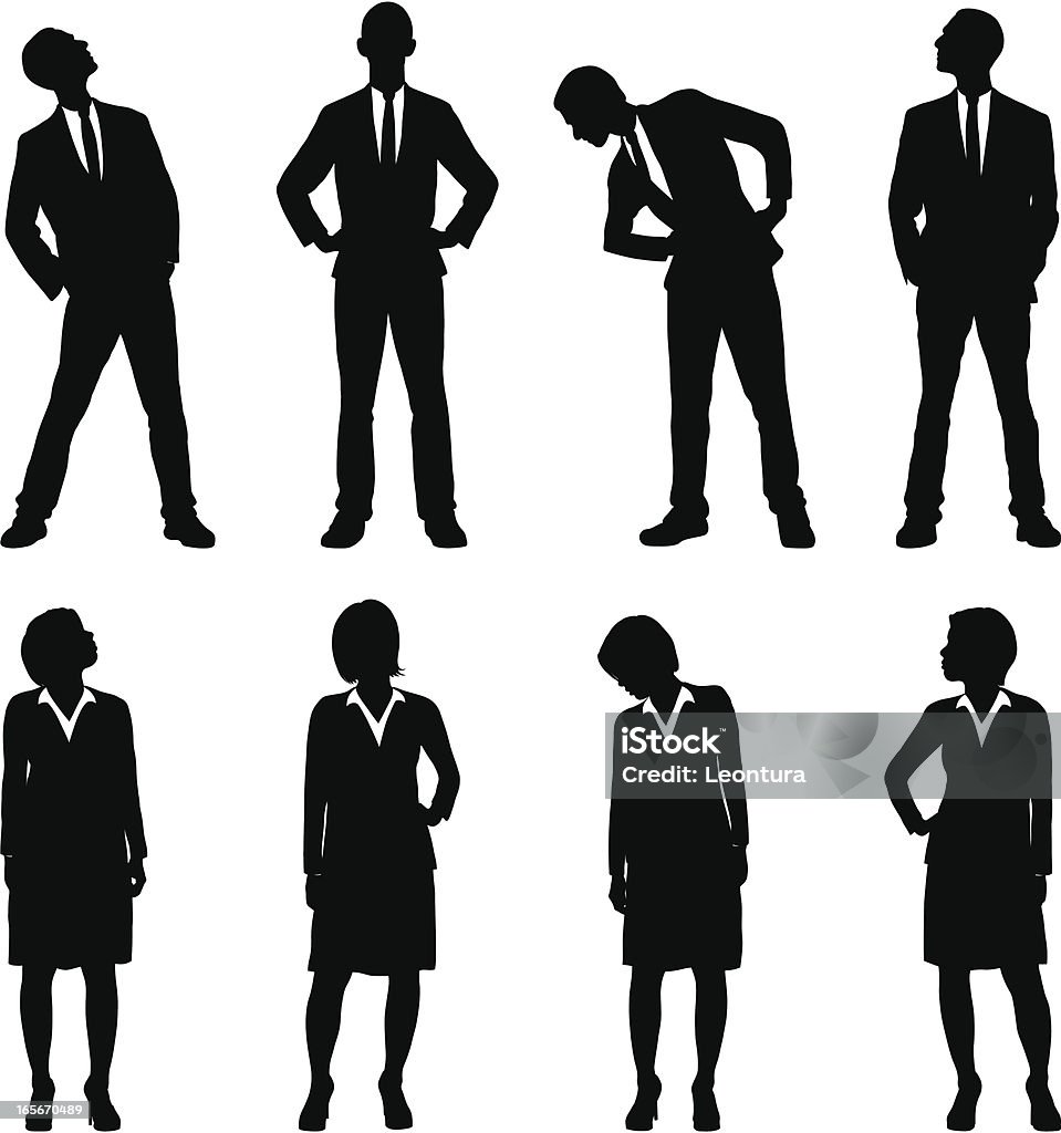 Highly Detailed Business People Silhouettes Four business men and four business women looking in different directions. In Silhouette stock vector