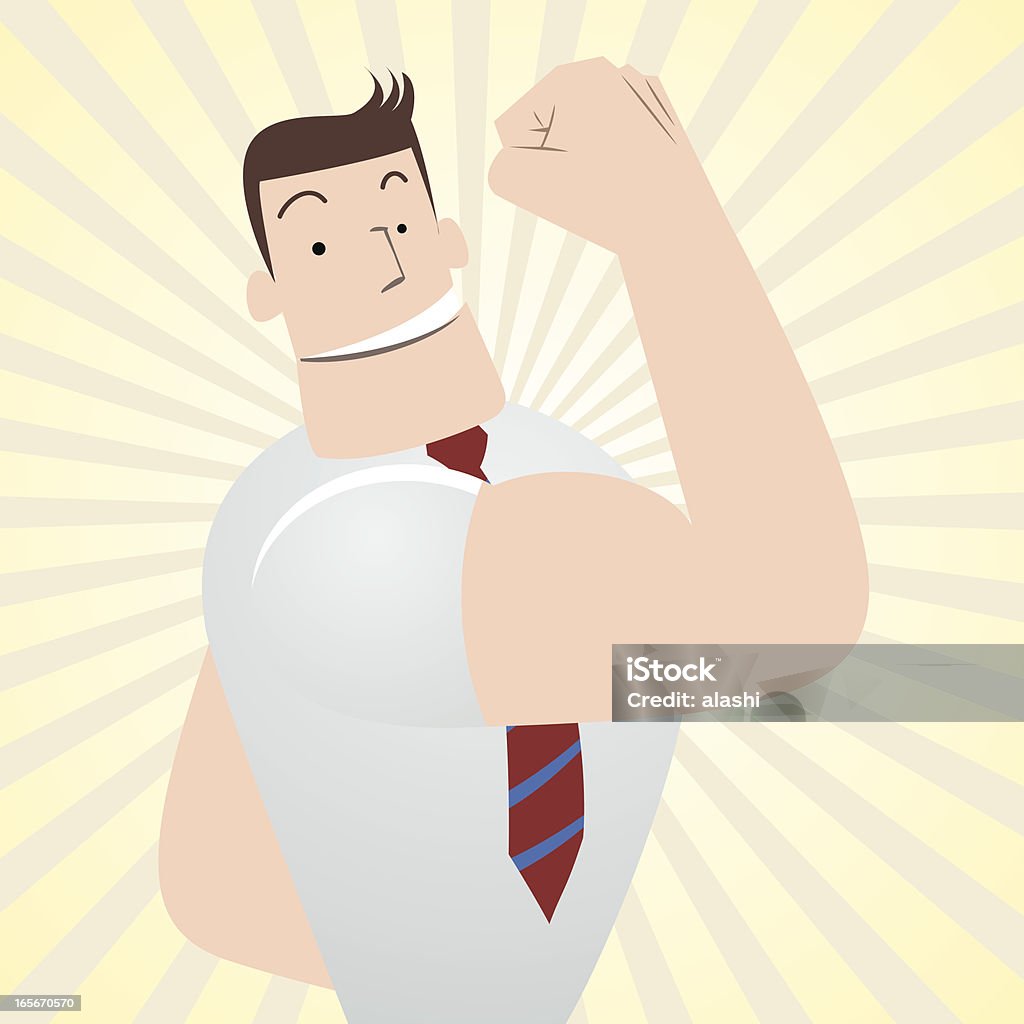 Radosny biznesmen, nauczyciel, Gestykulować nie ma problemu! biceps (Wyświetlanie - Grafika wektorowa royalty-free (Beztroski)