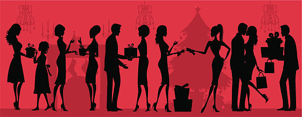 Christmas Giving Silhouette A group of people giving presents. All characters on separate layers for easy editing. See below for a fully detailed version of this file. gift silhouettes stock illustrations