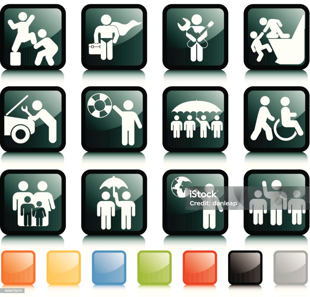 Assistance Compact Figure Assistance Concepts: Shiny icon set. A Helping Hand stock vector