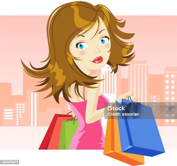 Vetores de Garota Fazendo Compras e mais imagens de Adulto - Adulto, Beleza, Bolsa - Objeto manufaturado