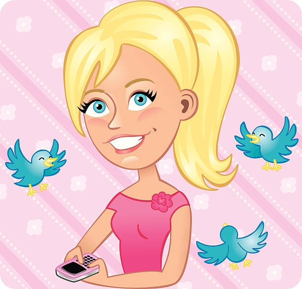 Blonde girl tweeting vector art illustration