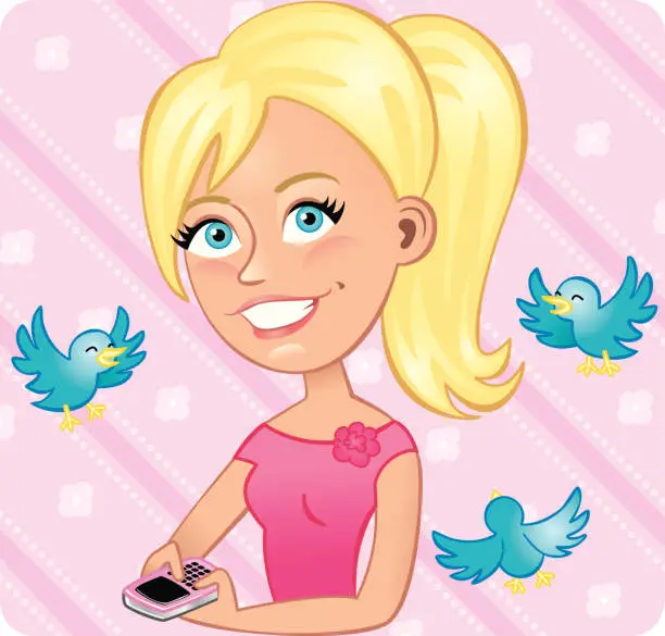 Vector illustration of Blonde girl tweeting