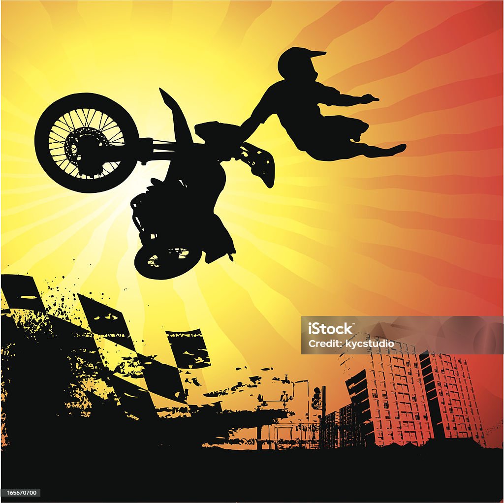 Urban Motocross Rider em ação - Vetor de Proeza acrobática royalty-free
