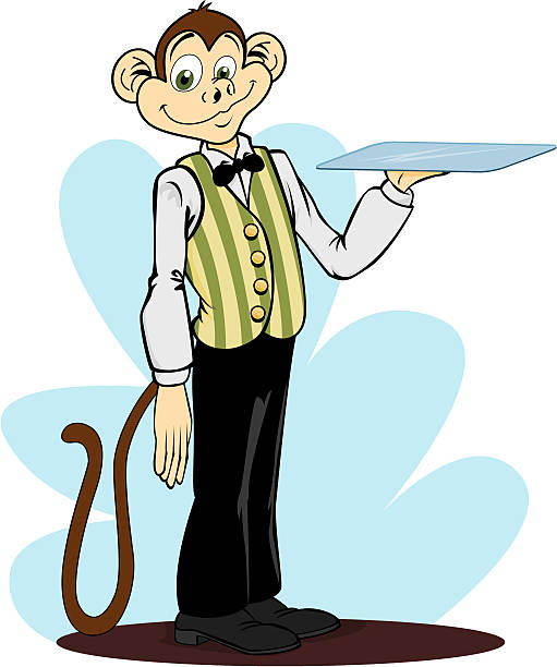 Waiter monkey. vector art illustration