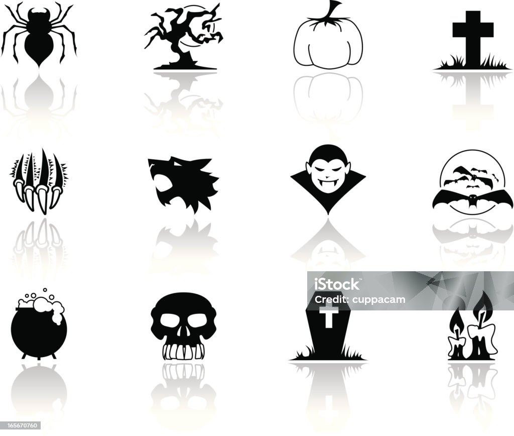 Halloween czarny ikony, symbole z Odbicie - Grafika wektorowa royalty-free (Wampir)