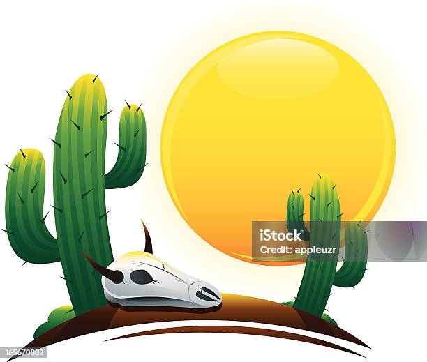 Ilustración de Escena Del Desierto y más Vectores Libres de Derechos de Cactus - Cactus, Cactus Saguaro, Cráneo de animal