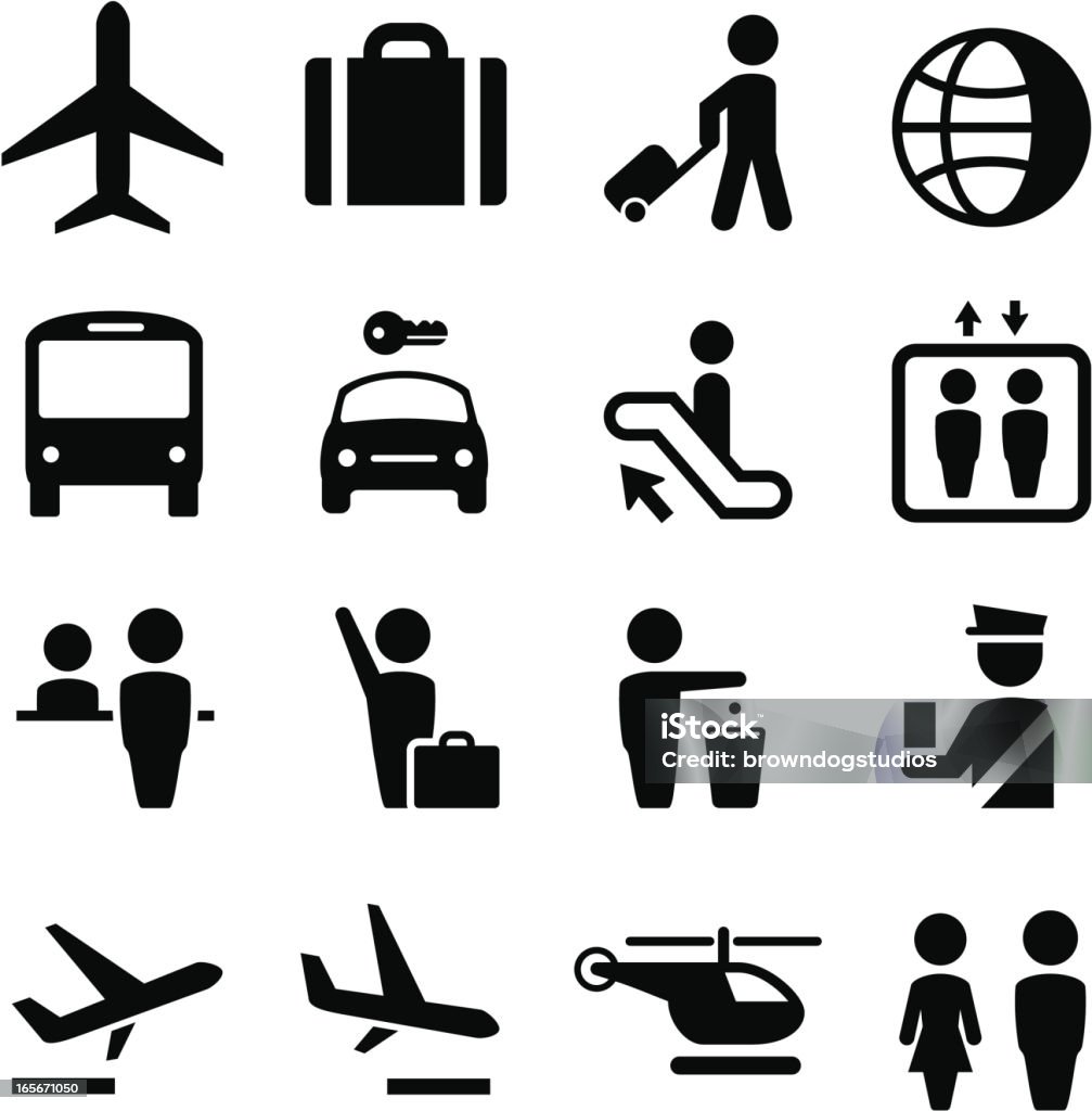 Airport Icons - Black Series Airport and travel icon set. Professional icons for your print project or Web site. See more in this series. Icon Symbol stock vector