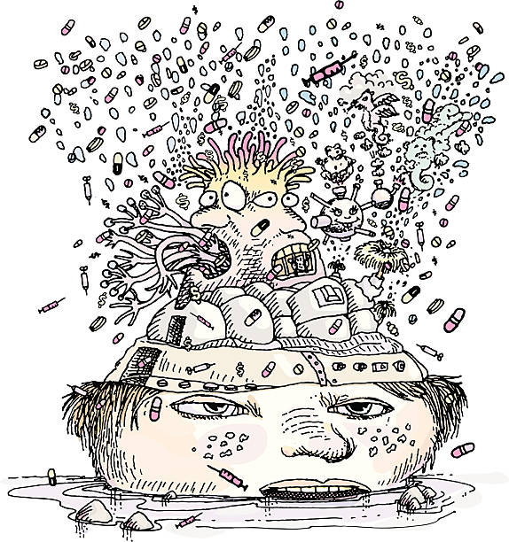 ilustrações de stock, clip art, desenhos animados e ícones de salientou fora da toxicodependência - ecstasy