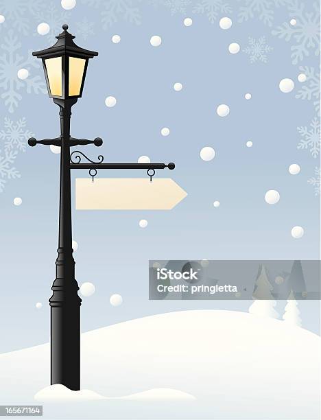 Lâmpada Na Neve - Arte vetorial de stock e mais imagens de Poste - Poste, Natal, Inverno