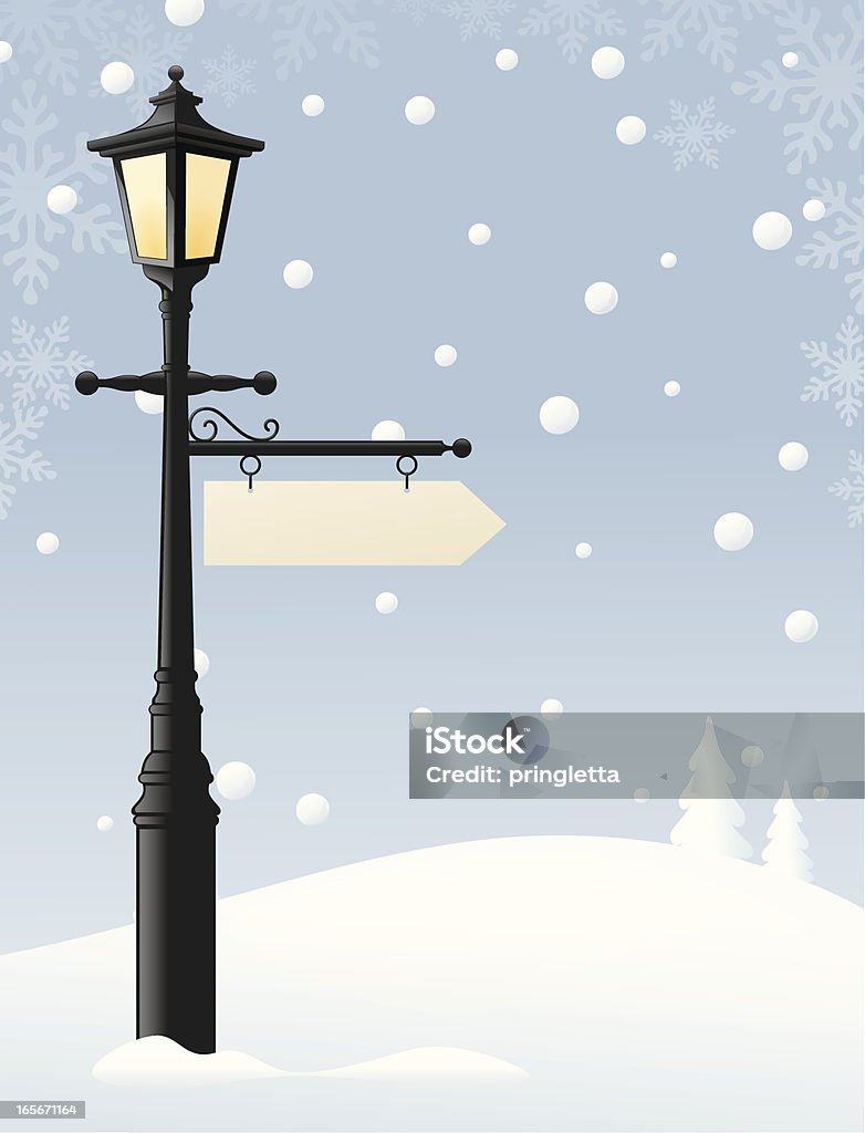 Lamp in the Snow Old street lamp with a sign for the message of your choice.  Sign  and snow can easily be removed and lamp used on its own. Street Light stock vector