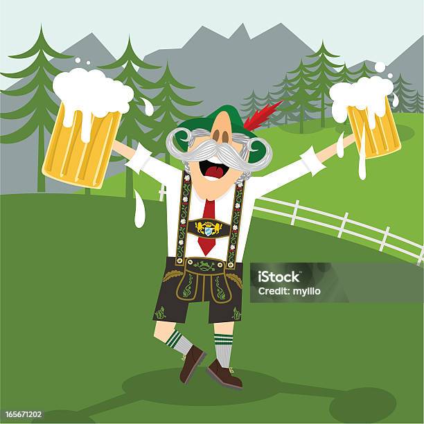 German Beer Stock Illustration - Download Image Now - Beer Festival, Lederhosen, Men