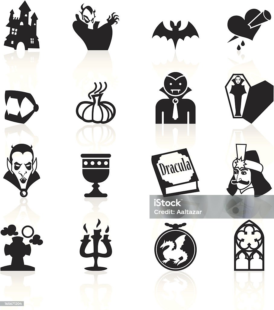 Negro símbolos-vampiro - arte vectorial de Poste de madera libre de derechos