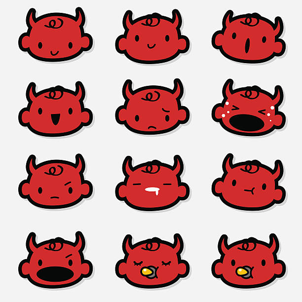 illustrations, cliparts, dessins animés et icônes de emoticons icône ()-joli visage de diable bébé (folle, pleurer, souriant - sadness human face depression smiley face